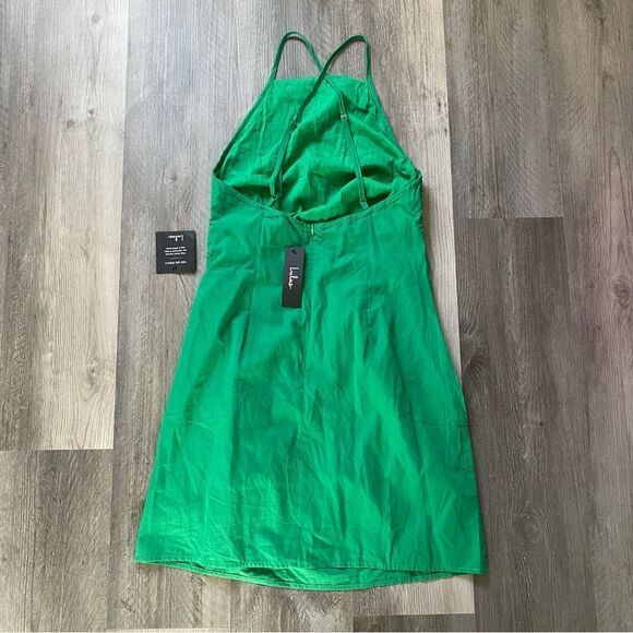 Lulu’s High Neck Ruched Dress Green Mini Medium NEW Party - Picture 6 of 11